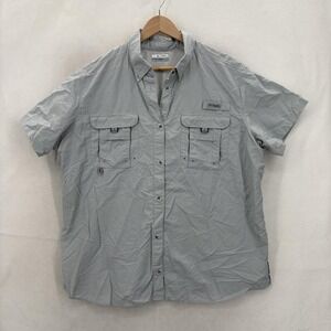 Columbia PFG Shirt Mens 2XL Gray Short Sleeve Vented Fishing Button Up Outdoor